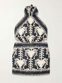 Retro Palm Leaf Print Backless Mini Dress