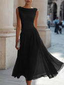 Elegant Pleated Skirt Waist Ruched Midi Dress