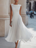 Elegant Pleated Skirt Waist Ruched Midi Dress