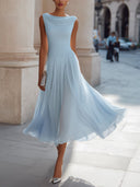 Elegant Pleated Skirt Waist Ruched Midi Dress