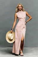 Minimalist High-Neck Sleeveless Maxi Dress