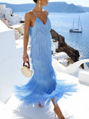 Elegant V-Neck Tiered Fringe Maxi Dress