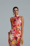 Fashion Floral Chiffon Halter Sleeveless A-Line Maxi Dress