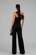 Elegant Mesh Panel One-Shoulder Jumpsuit