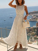 Minimalist Polka Dot Print Pleated Maxi Dress