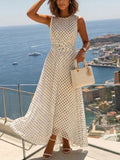 Minimalist Polka Dot Print Pleated Maxi Dress