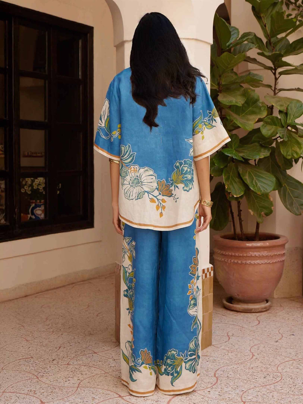 Casual Floral Print Elastic Wide-leg Pants