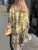 Exquisite Satin Floral Print Button-down Two-piece Set