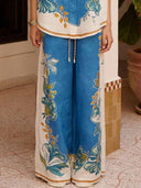 Casual Floral Print Elastic Wide-leg Pants