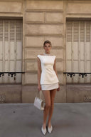 Vintage Boat Neck Top And Mini Skirt Set