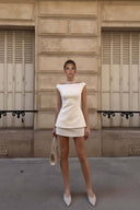 Vintage Boat Neck Top And Mini Skirt Set