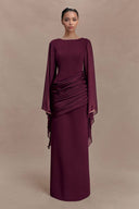 Pleated  Design Long Sleeve Maxi Dress