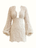 Exquisite Lace Puff Sleeve Mini Dress