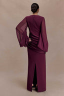 Pleated  Design Long Sleeve Maxi Dress