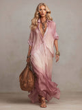 Elegant Gradient Print Layered Chiffon Maxi Dress