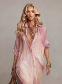 Elegant Gradient Print Layered Chiffon Maxi Dress