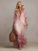 Elegant Gradient Print Layered Chiffon Maxi Dress