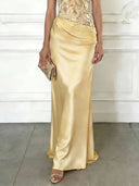 Elegant Blue Embroidery Satin Crew Neck Sleeveless Sheath Maxi Dress
