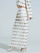 Exquisite Cut-Out Studded PU Maxi Skirt