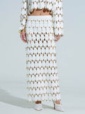 Exquisite Cut-Out Studded PU Maxi Skirt