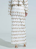 Exquisite Cut-Out Studded PU Maxi Skirt