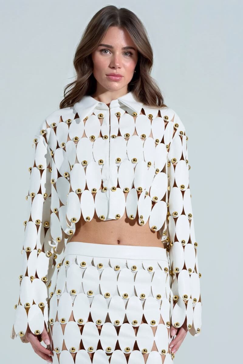Exquisite Cut-Out Studded PU Maxi Skirt