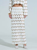 Exquisite Cut-Out Studded PU Maxi Skirt