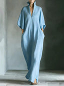 Elegant High-Neck Batwing Sleeve Maxi Dress