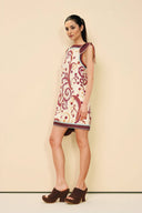 Classic Palelis Print Straight Neck Tie-Waist Mini Dress