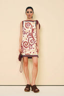 Classic Palelis Print Straight Neck Tie-Waist Mini Dress