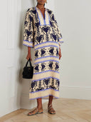 Unique Vintage Wildflower Print Linen Split Midi Dress