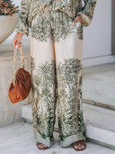 Casual Palm Leaf Print Elastic Waist Wide-Leg Pants