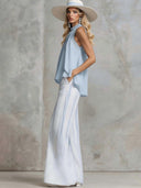 Elegant Sleeveless Top & Striped Wide-Leg Pants Set