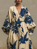 Casual Animal Print Vacation V-Neck Linen Loose Jumpsuit