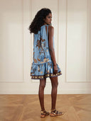 Unique Floral Print Linen Tiered Mini Dress