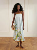 Unique Floral Print Linen Midi Dress