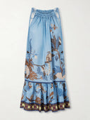 Unique Floral Print Linen Tiered Mini Dress