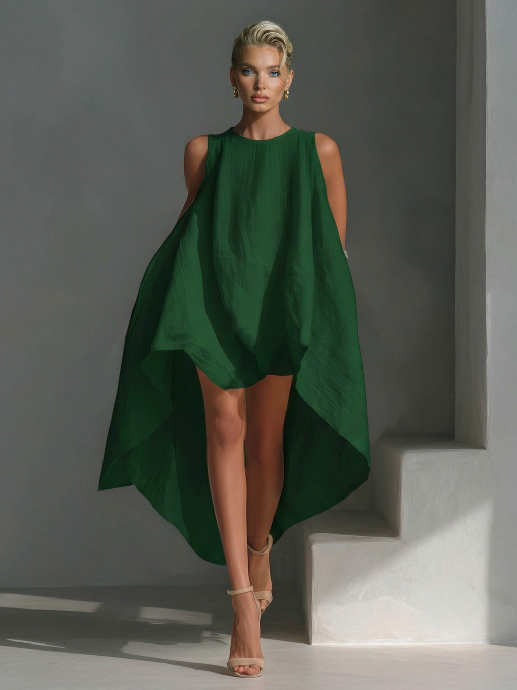 Casual Sleeveless Asymmetrical Hem Midi Dress