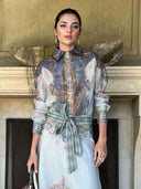 Retro Paisley Pattern Self-Tie Belt Long Skirt