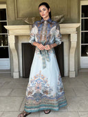 Retro Paisley Pattern Self-Tie Belt Long Skirt
