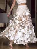 Elegant Strapless Floral Lace Crop Top & Maxi Skirt Two-Piece Set