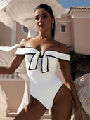 Sexy Strapless Black And White Colorblock One-Piece Swimsuit