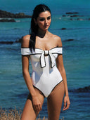 Sexy Strapless Black And White Colorblock One-Piece Swimsuit