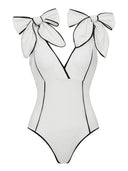 Sexy Black And White Colorblock Bow One-Piece Swimsuit