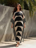 Retro Puzzle Print Kimono Beach Maxi Dress