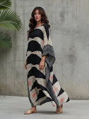 Retro Puzzle Print Kimono Beach Maxi Dress