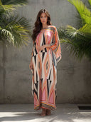 Simple Retro Triangle Print Slit Kimono Maxi Dress