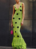 Exquisite Crochet Polka Dot Tassel Maxi Dress