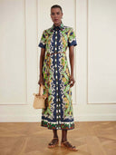 Casual Bohemian Style Bar Print Shirt Collar Ti Meani Dress