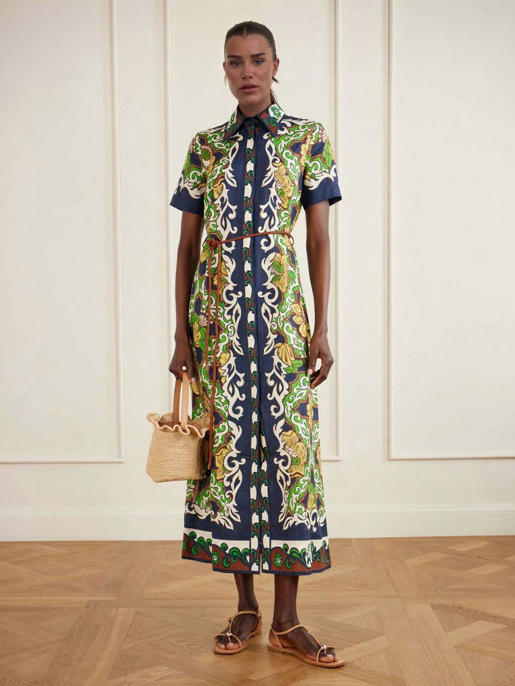 Casual Bohemian Style Bar Print Shirt Collar Ti Meani Dress
